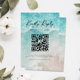 Reserve A Data Modern Ocean Tide Wedding QR Code RSVP Card