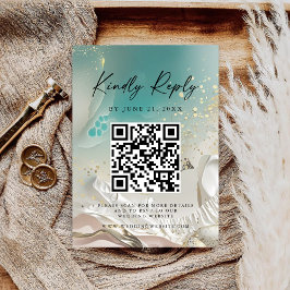 Reserve A Data Modern Ocean Tide Wedding QR Code RSVP Card