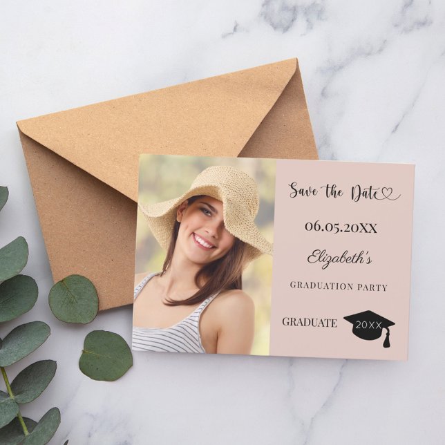 Reserve A Data Modern photo blush pink neutral Graduation Party (Criador carregado)
