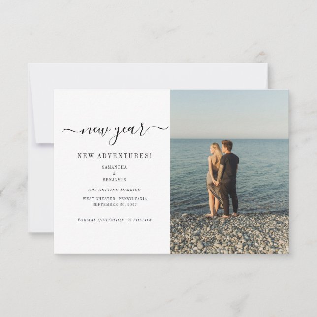 Reserve A Data Modern Photo New Adventures Wedding Save The Date (Frente)
