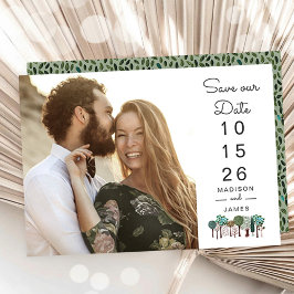 Reserve A Data Modern Photo Wedding Save the Date with Tree Icons