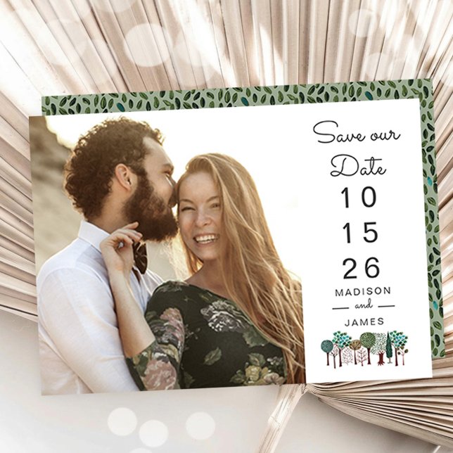 Reserve A Data Modern Photo Wedding Save the Date with Tree Icons (Modern Photo Wedding Save the Date with Tree Icons)