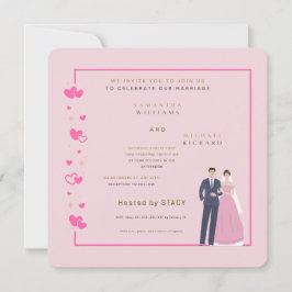 Reserve A Data Modern Pink Heart Wedding Invitation - Customizabl