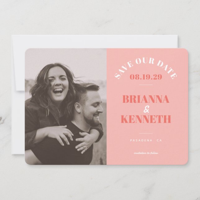 Reserve A Data Modern Pink Photo Card Wedding Save the Date (Frente)