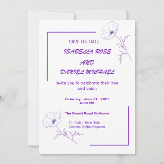 Reserve A Data Modern Purple Line Art  Save the Date Wedding Card
