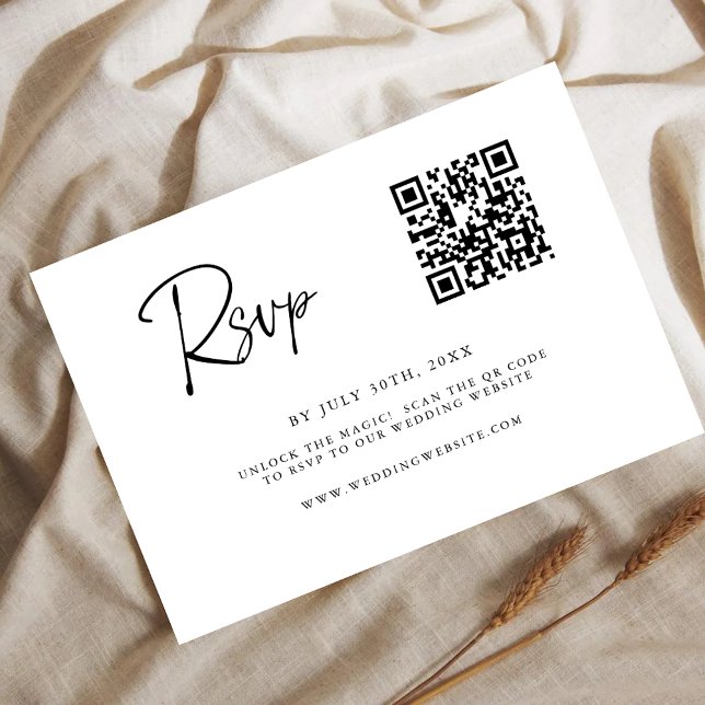 Reserve A Data Modern QR Code RSVP Card | Fine Line Script (Criador carregado)