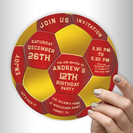 Reserve A Data Modern Red Text Soccer Ball Birthday Invitation 