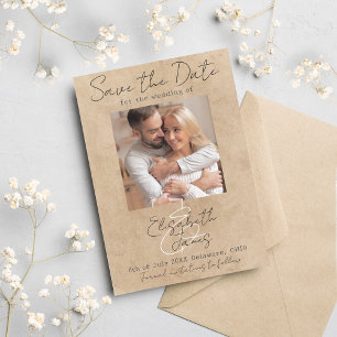 Reserve A Data Modern Rustic Elegant Script White Grey Add Photo