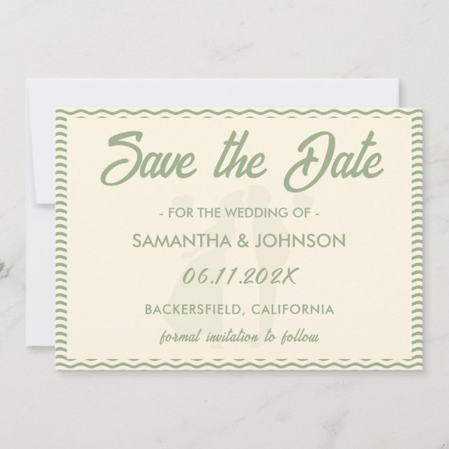 Reserve A Data Modern Sage Green Wavy Stripe Wedding (Frente)