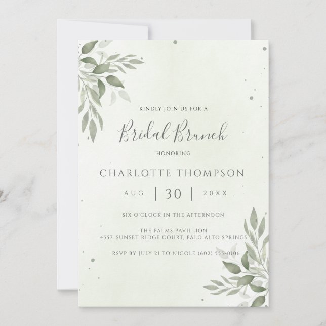 Reserve A Data Modern Sage Greenery Chic Bridal Brunch Invite (Frente)