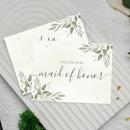 Reserve A Data Modern Sage Greenery Maid Of Honor Proposal Card