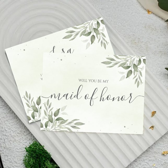 Reserve A Data Modern Sage Greenery Maid Of Honor Proposal Card (Criador carregado)