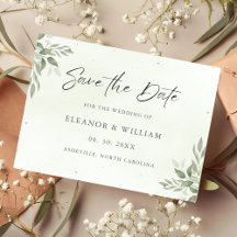 Modern Sage Greenery Wedding Save the Date Card