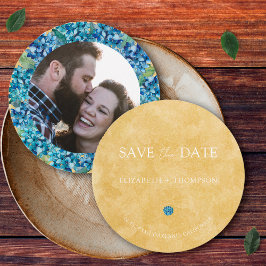 Reserve A Data Modern Sand Blue Hydrangea Round Wedding