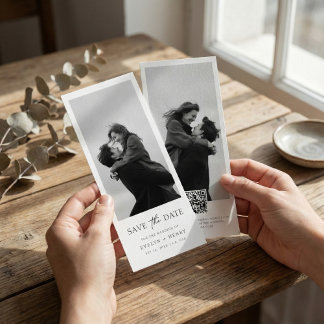 Reserve A Data Modern Script Double Sided Bookmark Photo Wedding