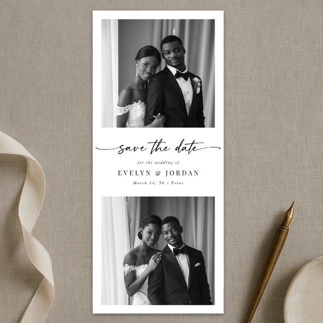 Reserve A Data Modern Script Elegant Photo Booth Bookmark Wedding (Criador carregado)