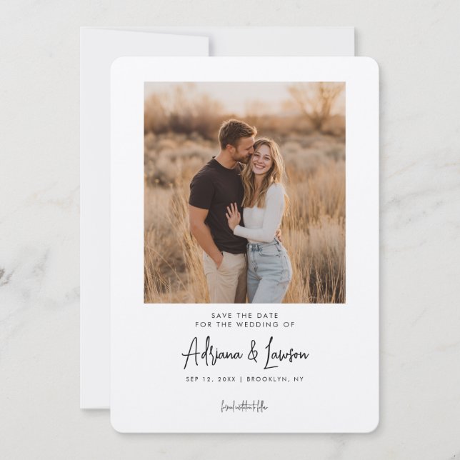 Reserve A Data Modern Script Minimal Wedding Photo Save the Date (Frente)
