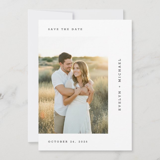 Reserve A Data Modern Script Minimalist Wedding Photo (Frente)