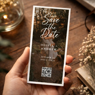 Reserve A Data Modern Script QR Code Photo Bookmark Save the Date