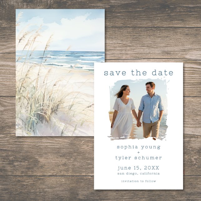 Reserve A Data Modern Seaside Watercolor Beach Grasses Wedding (Modern Seaside Watercolor Beach Grasses Wedding Save The Date)