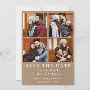 Reserve A Data Modern Simple Save The Date 4 Photo Kraft Card
