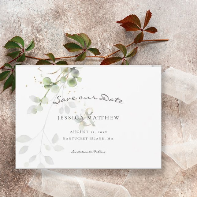 Reserve A Data Modern Watercolor Eucalyptus | Casamento Dourado (Criador carregado)
