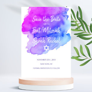 Reserve A Data Modern Watercolor Purple Blue Star BAT MITZVAH