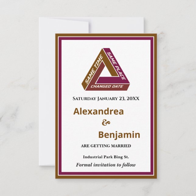 Reserve A Data Modern Wedding Save The Date New Date Card (Frente)