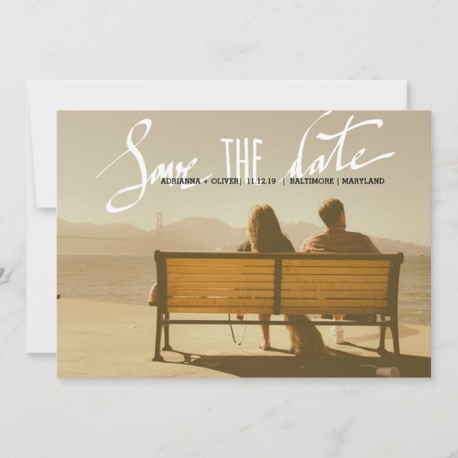 Reserve A Data Modern Wedding Save The Date Script Photo (Frente)
