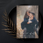 Reserve A Data Modern White Hand-Lettered Photo<br><div class="desc">Pick the best pictures from your engagement shoot or your favorite pictures of the two of you for this perfect save the date. The words save the date are handwritten to give a personal feel to the card. The front has 1 image and the back has a large image with...</div>