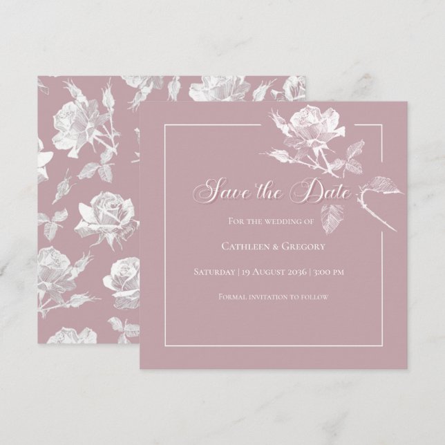Reserve A Data Modern White Roses Dusty Pink Floral Wedding (Frente/Verso)