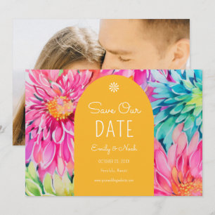 Reserve A Data Moderna Foto Colorida de Casamento Floral Tropical