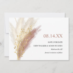 Reserve A Data Moderno Boho Rosa Dourado Capim Pampas 