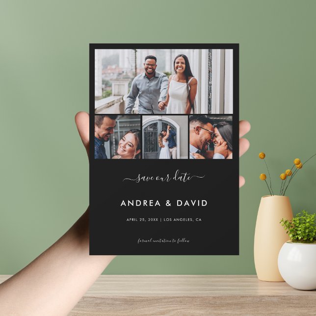 Reserve A Data Moderno Chic 4 Foto Colagem Site Preto Casamento (Criador carregado)
