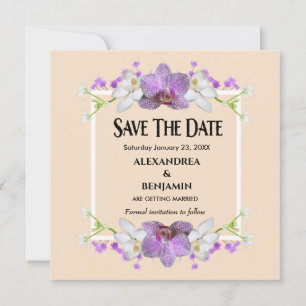 Reserve A Data Moderno Elegante Flores Brancas bege Personalizam