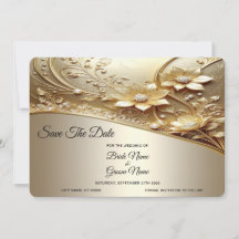Moderno Floral Ornamentado Dourado com Pérola Salv