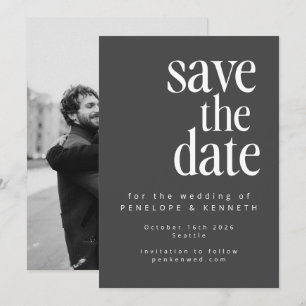 Reserve A Data Moderno Minimalista Preto Branco Simples Casamento