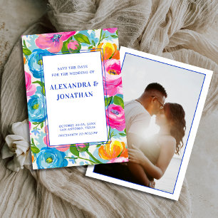 Reserve A Data Moderno Ousado Vibrante Floral Foto Casamento