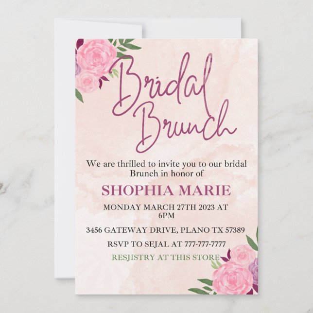 Reserve A Data Moderno Rosa Bege Água Floral Bridal Brunch  (Frente)