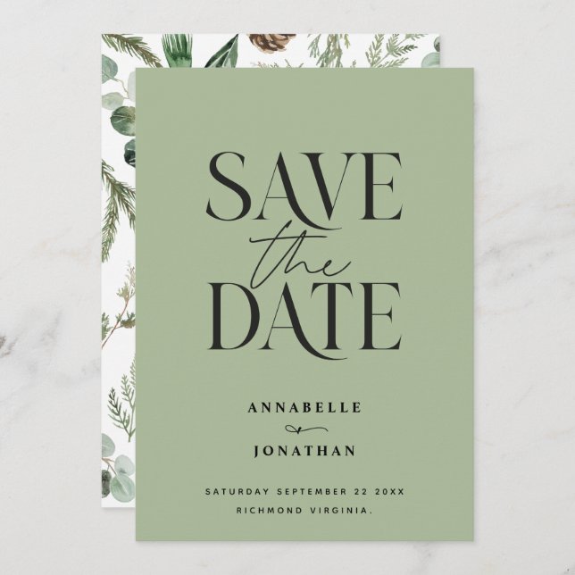 Reserve A Data Moderno save botânico em aquarela elegante não fot (Frente/Verso)