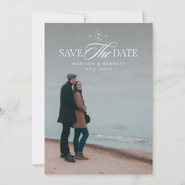 Reserve A Data Moderno Script Elegante Foto Dupla Face Branco (Frente)