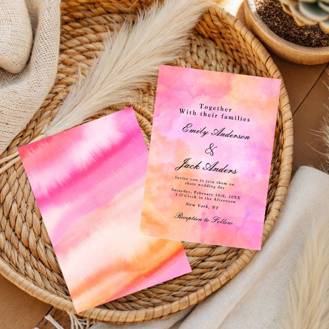 Reserve A Data Moderno Simples Rosa e Laranja Aquarela Casamento (Criador carregado)