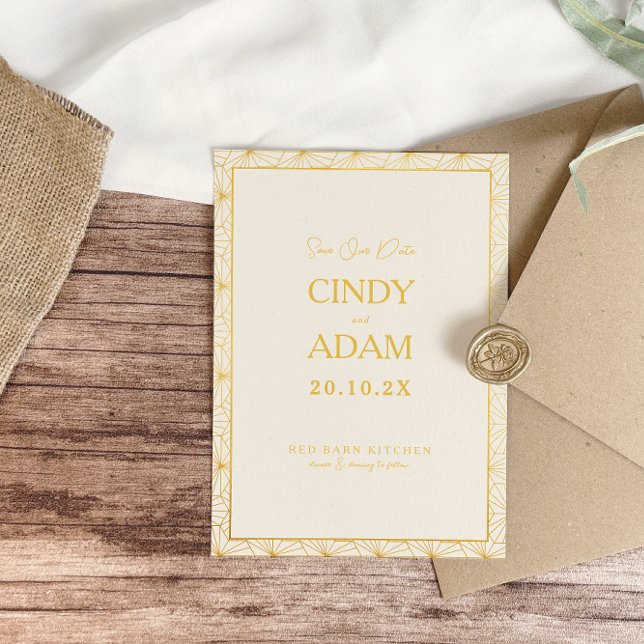 Reserve A Data Moldura de Casamento Geométrica Dourada Moderna (Criador carregado)