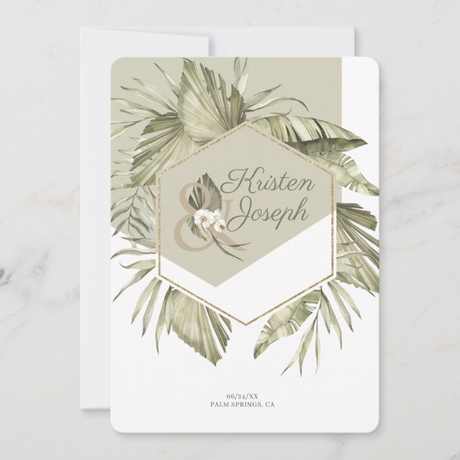 Reserve A Data Moldura de Folha de Palmeira Tropical Moderna (Frente)