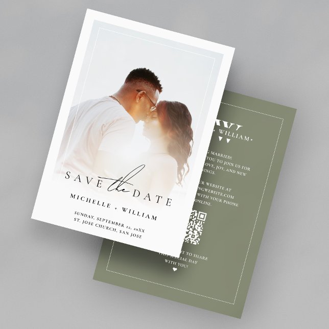Reserve A Data Moldura de Foto de Casamento com Orçamento Mínimo  (Minimalist Monogram Wedding Photo Frame Sage Save The Date
)