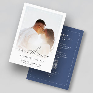 Reserve A Data Moldura de Foto Simples Casamento Monograma Azul D