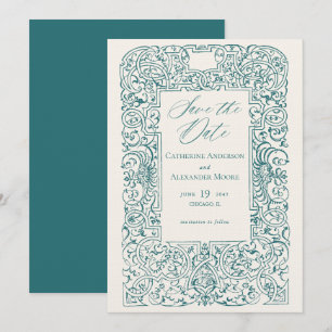 Reserve A Data Moldura de Ornamentação Vintage Turquesa Casamento