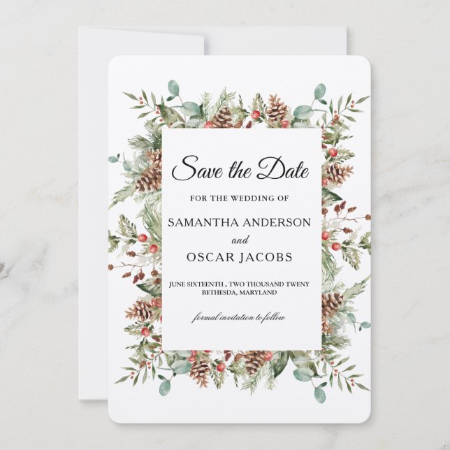 Reserve A Data Moldura de pinha de inverno Kraft (Frente)