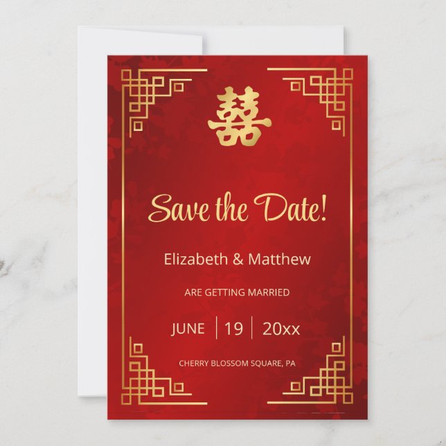 Reserve A Data Moldura Dourada de Casamento Chinês (Frente)