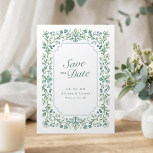 Reserve A Data Moldura Floral Botânica Vintage Verde Salvia Casam